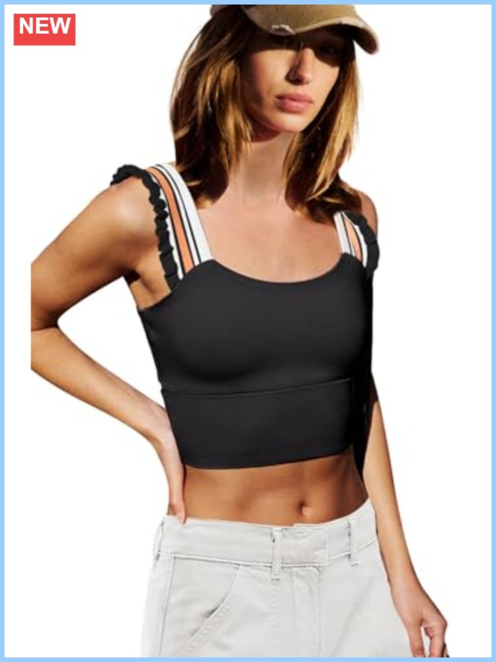Cropped Workout Tank Top with Built in Padded Bra High Support Athletic